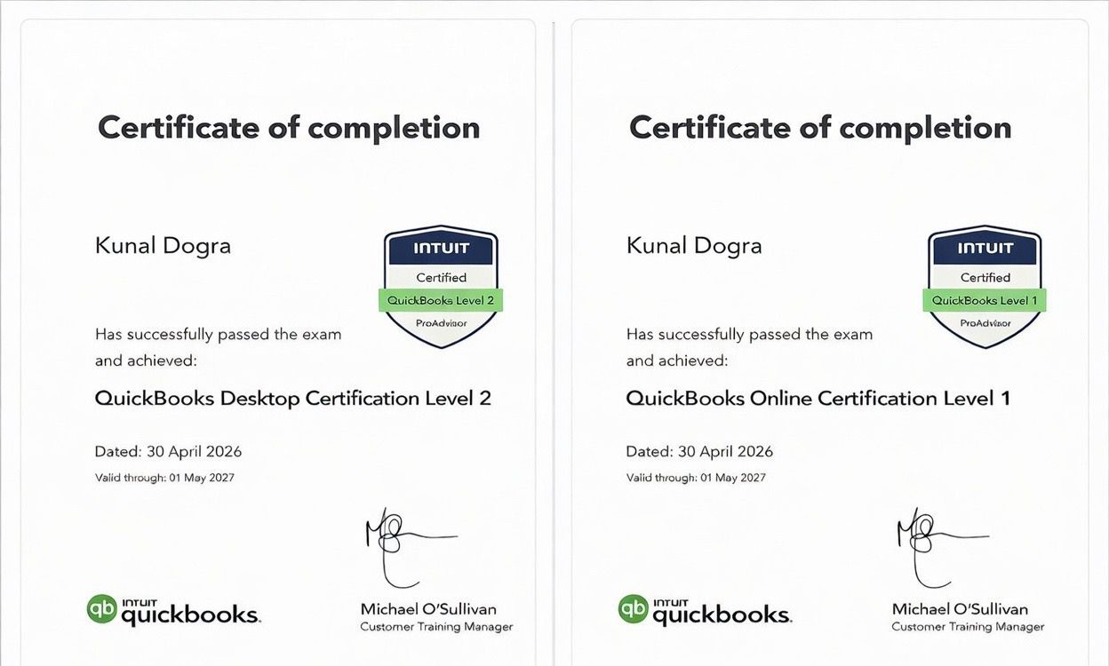 QuickBooks Certification Level 1 & 2 - Kunal Dogra